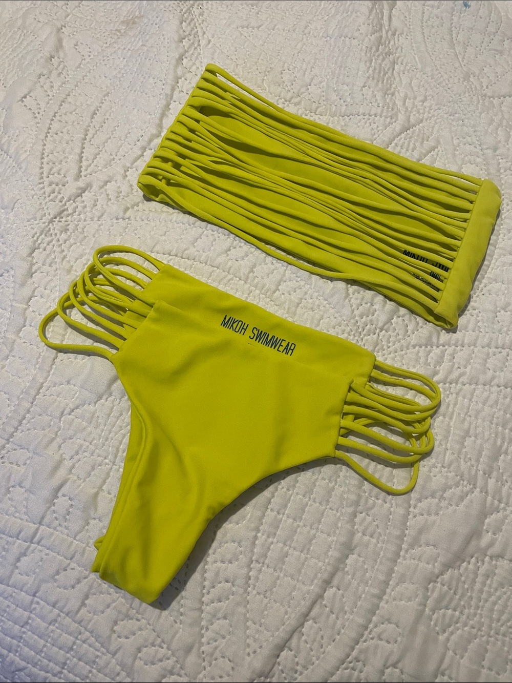 Mikoh Neon Yellow Strappy Bandeau Bikini Set